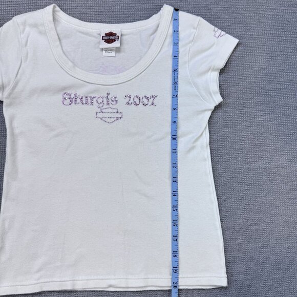 Harley-Davidson Womens White Sturgis 2007 T-Shirt Pink Rhinestone Logo Size S - Picture 12 of 15